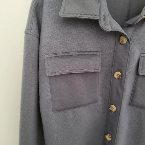 Steve Madden Women Shacket Button Down Long Sleeve Size Large Slate Gray New - Picture 2 of 9